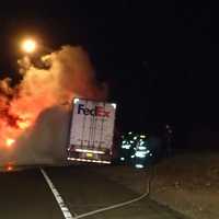 Tire Fire Rages On FedEx Truck On I-95 At Westport-Fairfield Border
