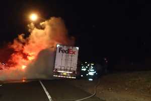 Tire Fire Rages On FedEx Truck On I-95 At Westport-Fairfield Border