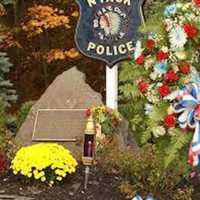 <p>A memorial marks the spot where two Nyack police officers were killed following a Brinks robbery.</p>