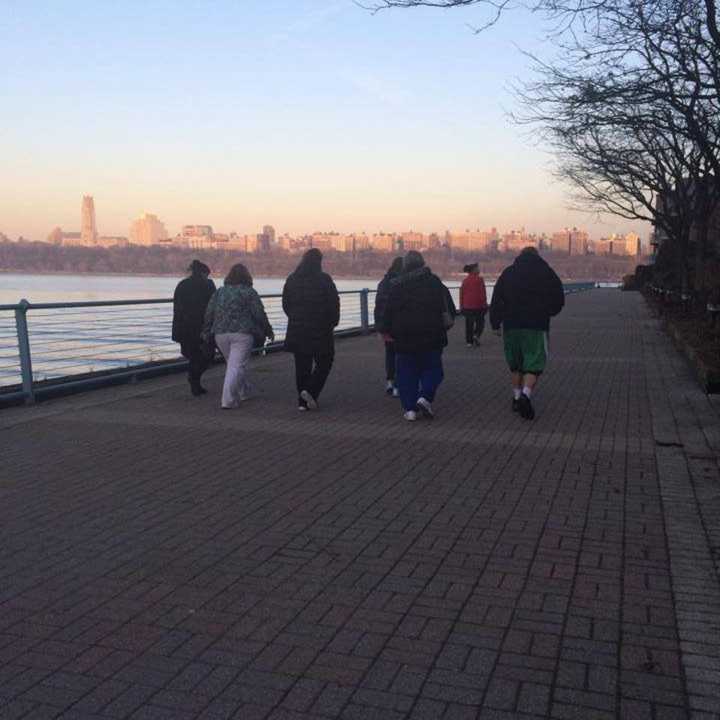 Cliffside Park-Edgewater Wellness Challenge participants take part in a group walk.