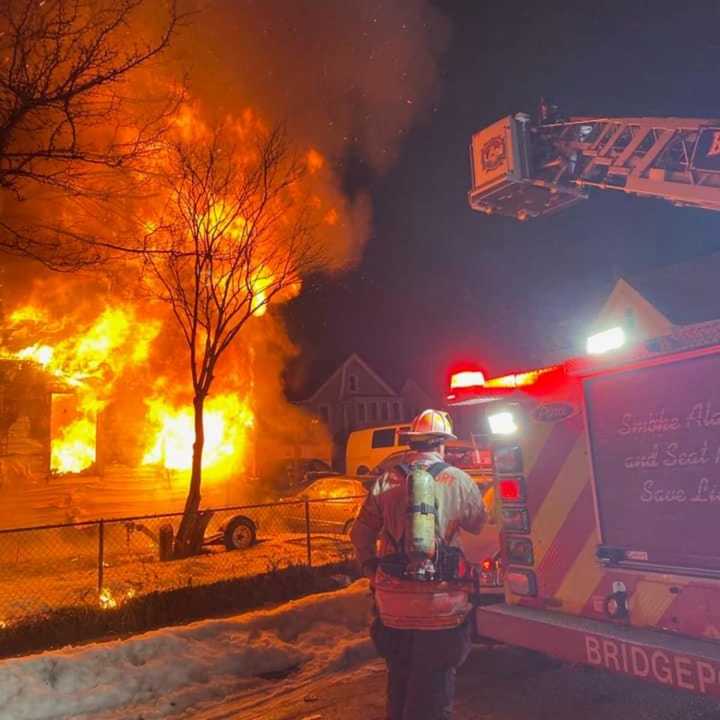 Bridgeport firefighters battle a two-alarm fire on Williams Street.