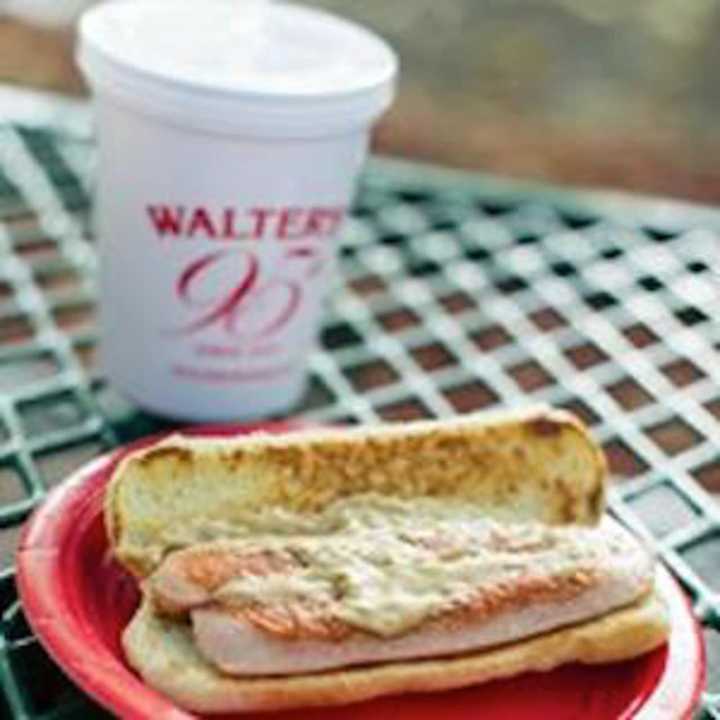 The classic Walter&#x27;s hot dog, smothered in mustard can be found in White Plains in April.