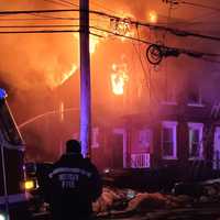 <p>The interior quickly collapsed in the blaze on North 7th Street in Paterson.</p>