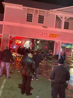 Two Vehicles Slam Into Long Island Subway Restaurant Causing Fire, Injury To Driver