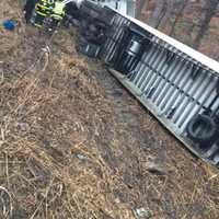 <p>A tractor trailer overturned on I-684 in Armonk on Thursday.</p>