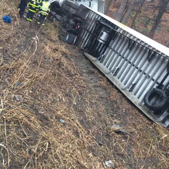 A tractor trailer overturned on I-684 in Armonk on Thursday.