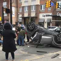 <p>All four occupants self-extricated following the rollover on Main Street at East Salem Street in Hackensack.,</p>