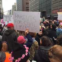 <p>Alissa Smith of Fairfield is part of this crowd rallying Saturday in the Women&#x27;s March on New York City with people of all ages.</p>