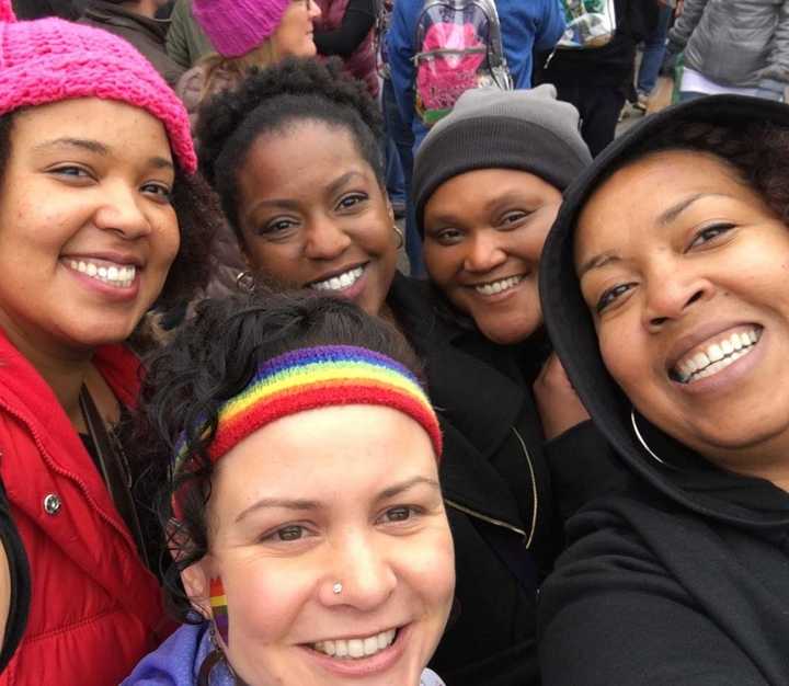 Rockland resident Jeanine Cummins, front, at the Women&#x27;s March in Washington, D.C.