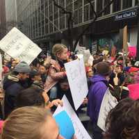 <p>Alissa Smith of Fairfield is part of this crowd rallying Saturday in the Women&#x27;s March on New York City with people of all ages.</p>