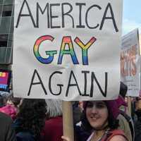 <p>&quot;Make America Gay Again&quot; reads a sign at the New York City Women&#x27;s March.</p>