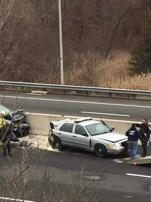 State Trooper Helping Motorist Rear-Ended On Route 7 In Brookfield