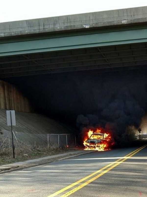 Car Fire Beneath Route 80 Near Hackensack River Sends Smoke Billowing Skyward