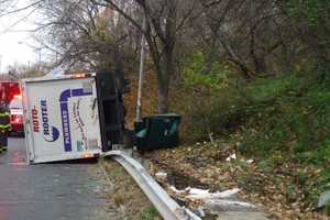 Box Truck Rolls Over In Norwalk, Leaks 25 Gallons Of Fuel