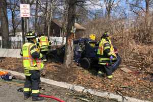 Firefighters Free Driver After Sedan Slams Into Tree Entering Route 17