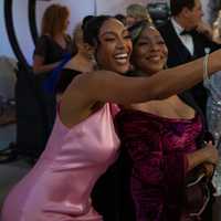 <p>Tayshia Adams and Natasha snap a selfie at the Golden Wedding.</p>