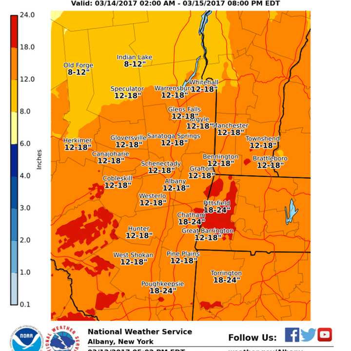 A look at updated snowfall projections for Dutchess and surrounding areas.