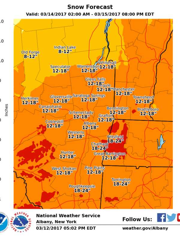 Snowfall Projections Increase For Dutchess As Storm Approaches