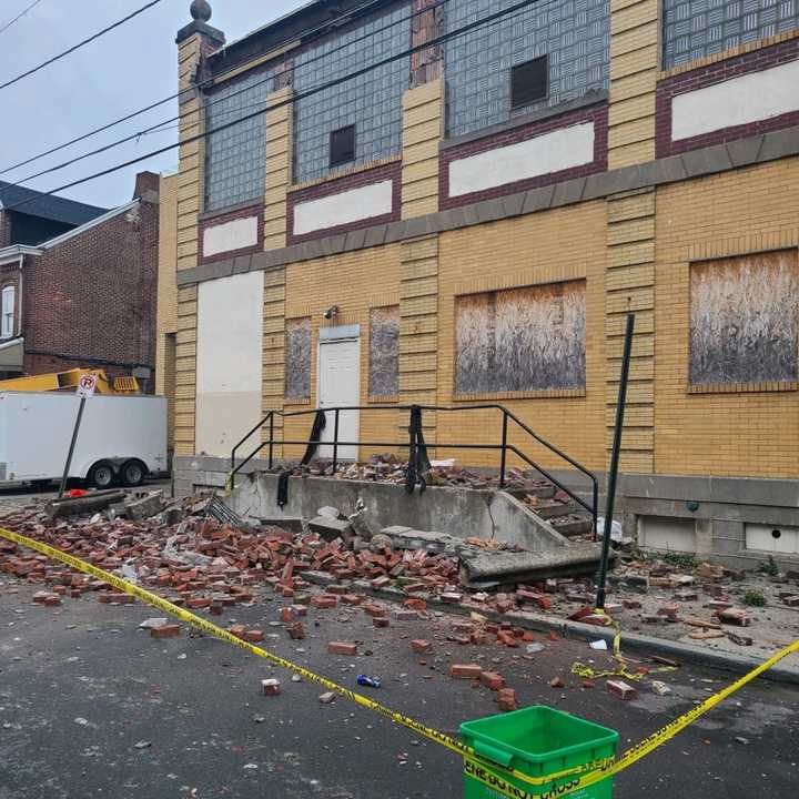 A partial building collapse closed North New Street in Allentown Monday morning.