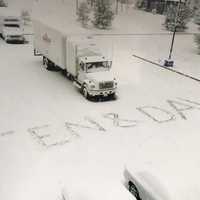 <p>Jen and Dave Russo of Glen Rock have been together for 19 years March 14. They&#x27;re celebrating the same way they did in 1998 — with snow. David&#x27;s brother-in-law carved their names into the snow during the 1998 storm on their wedding day.</p>