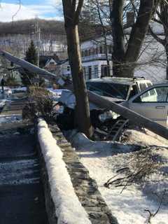 Car Slams Into Pole On Orangeburg Turnpike In Ramapo