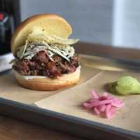 <p>Triple Threat Pulled pork sammies at Revenge in Irvington.</p>