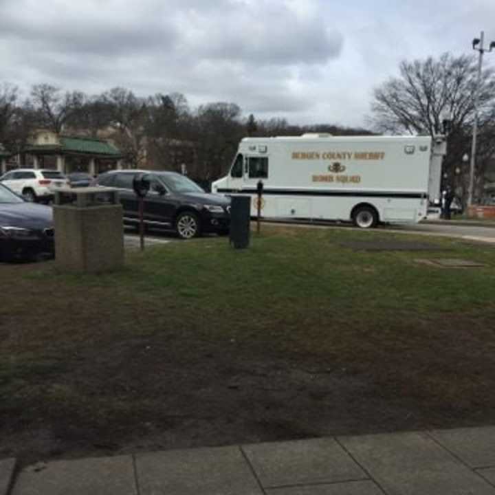 Bergen County Bomb Squad responds to the Ridgewood train station Saturday.