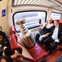 <p>The Stanley Cup rode on a New Have Line train from New York City to Stamford.</p>