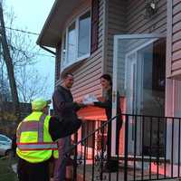 <p>Congers firefighters deliver food from a local restaurant to teach about fire safety.</p>