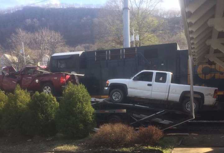 A car carrier slammed into a train on Wednesday in Haverstraw.