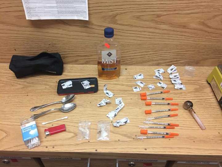 Ramapo police uncovered drugs and needles during a vehicle check on Monday.