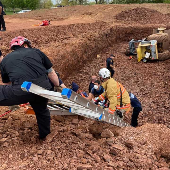 A construction worker was airlifted with serious lower body injuries after a Thursday morning accident involving a soil compactor machine, authorities said.