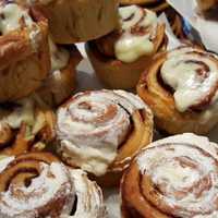 <p>Cinnamon buns from Track 5 Coffee</p>