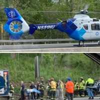 <p>The medical chopper landed on Route 287 in Oakland following the crash.</p>