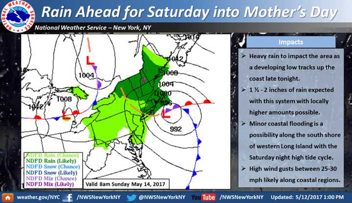 The brunt of the Nor&#x27;easter will be felt in the area from early Saturday afternoon until late Saturday night.