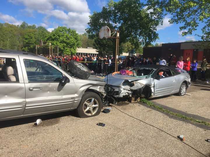 Students participated in a mock DUI crash at Platt Tech.