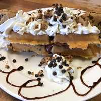 <p>Nutella-stuffed chocolate chip cookie waffle from Benny&#x27;s in Fair Lawn.</p>