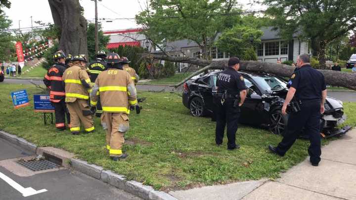 The Sound Beach Volunteer Fire Department responds to a crash on Sunday.