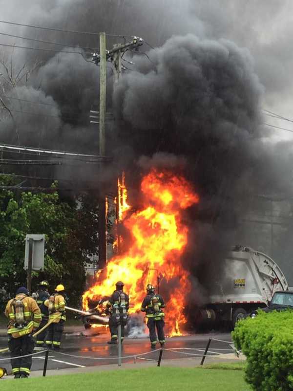 Garbage Truck Fire Breaks Out In White Plains