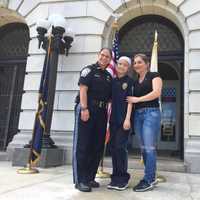 <p>Bergenfield&#x27;s Chief Madalone with Lisa Forero.</p>