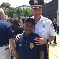 <p>East Rutherford Police Chief Larry Minda and Lolu.</p>