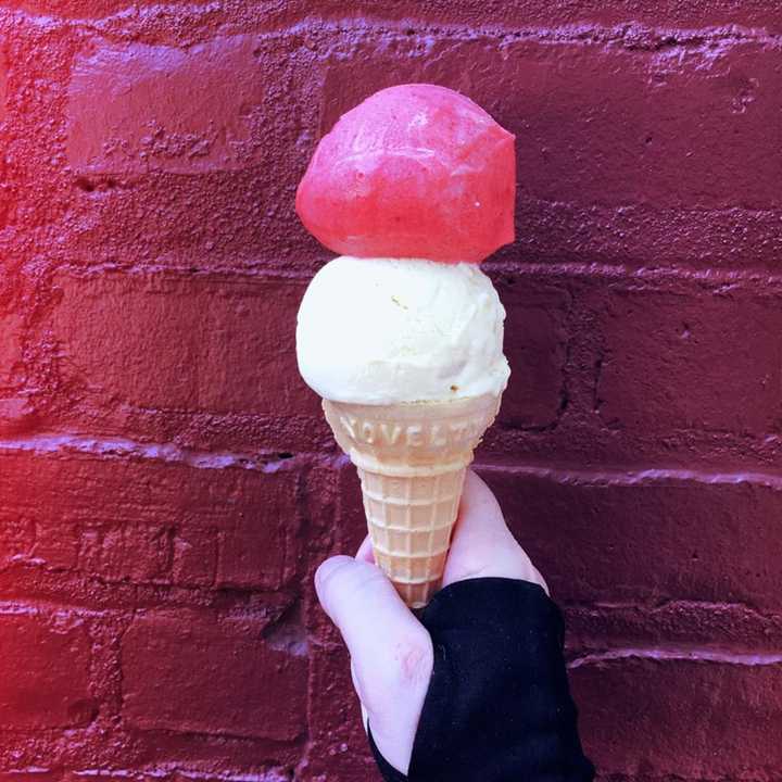 Strawberry lemonade sorbet and Hawaiian ginger ice cream from Penny Lick in Hastings.