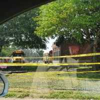 <p>This is how close the Suburban came to children who were in the playground (at left).</p>