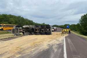 Overturned Dump Truck Causes Sand Spill On Route 422 In MontCo