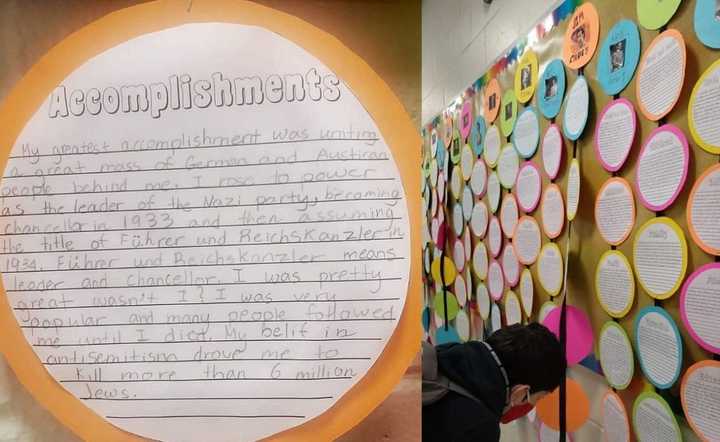 The &quot;Accomplishments&quot; essay has since been removed from the hallway at the Maugham School in Tenafly, parents said.