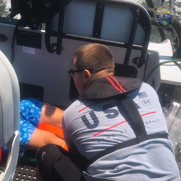 A jet ski rider was rescued after hitting a sandbar and fracturing their ankle.