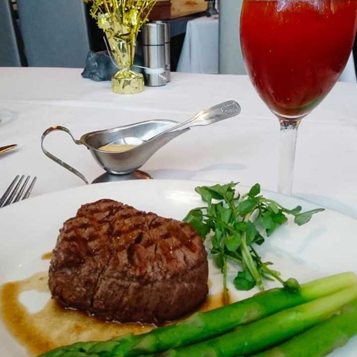 Steak and a Bloody Mary at Morton&#x27;s The Steakhouse in White Plains.