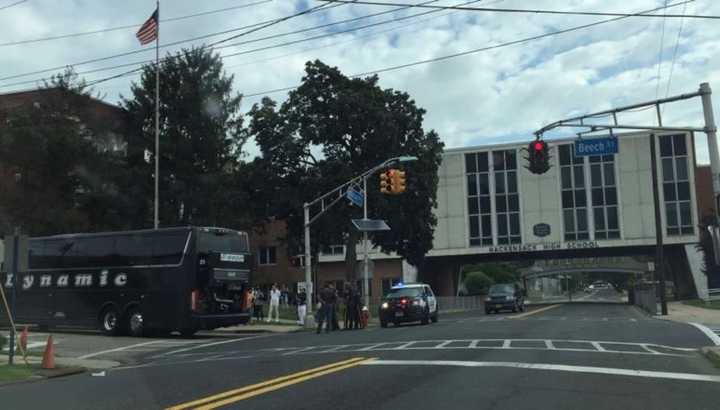 A Dynamic tour bus broke down in Hackenack Saturday.