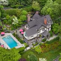 <p>An aerial view of 29 Prescott Avenue in Bronxville which features six fireplaces.</p>