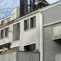 <p>Flames damaged a unit at the Rowayton Woods Condominiums on Wednesday afternoon in Norwalk.</p>